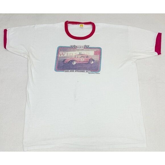 Vintage 1977 San Jose Speedway T-Shirt XL Ringer NASCAR Auto Racing California - Picture 2 of 9